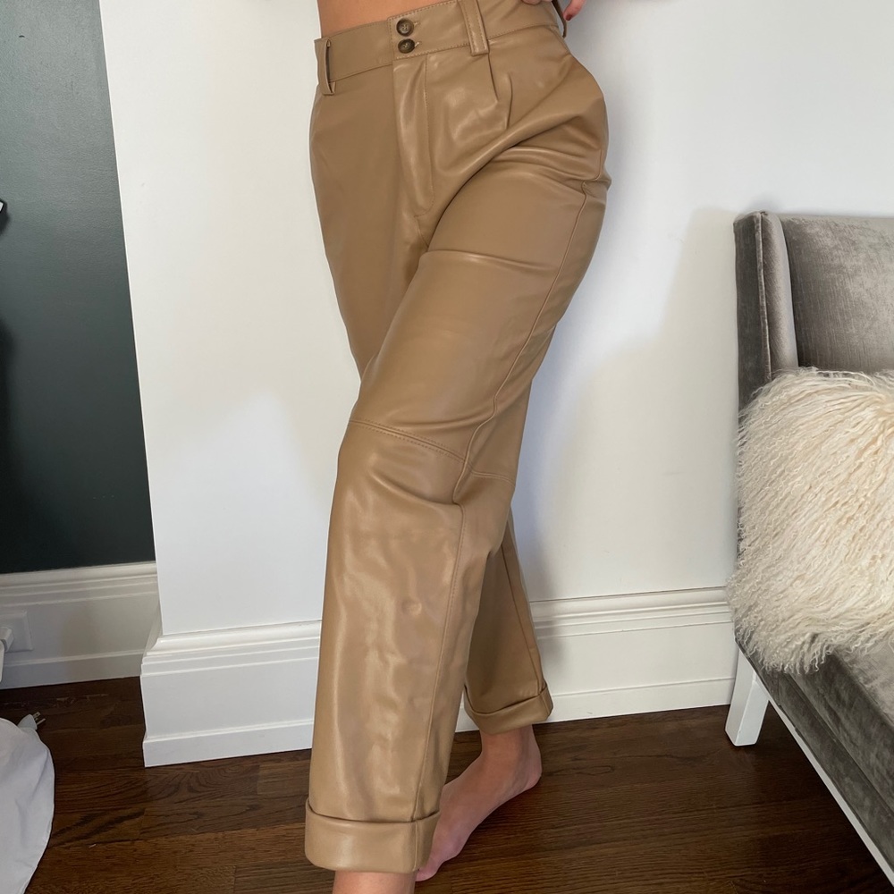 Tan Faux Leather Pants